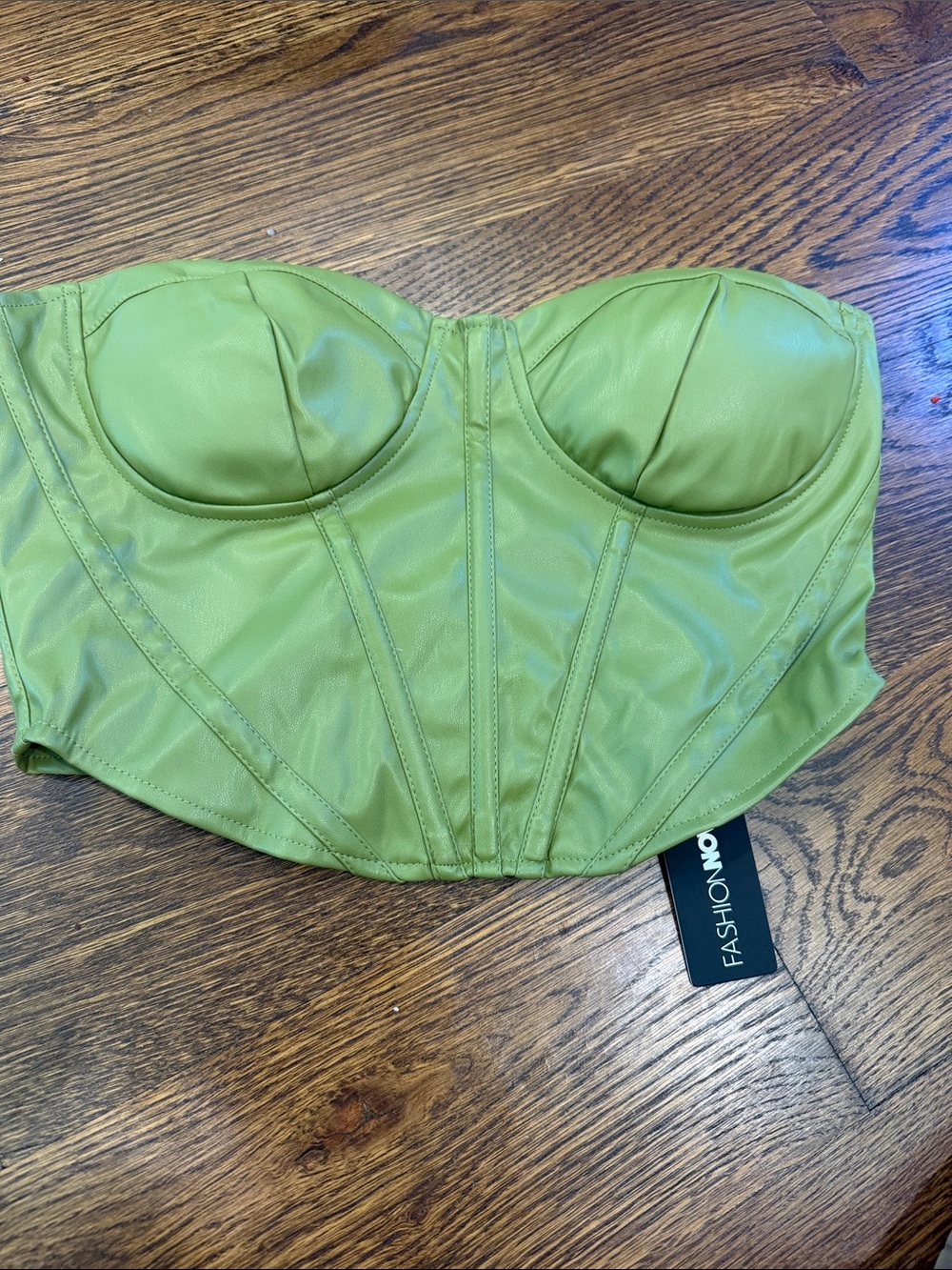 Fashion Nova olive Green Faux Leather Corset Bustier